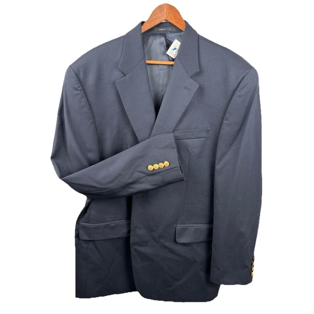 Lauren Ralph Lauren 46R Mens Blazer Navy Blue Wool Gold Button Jacket Sport Coat